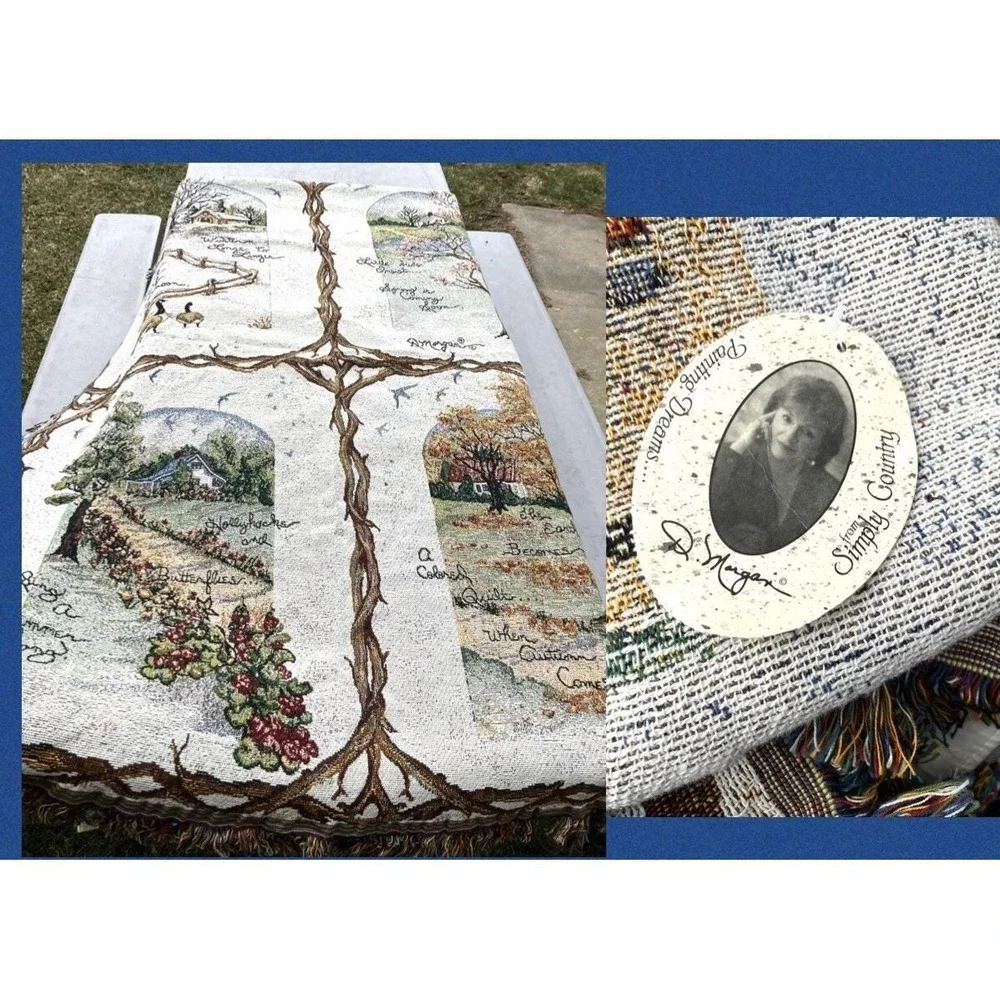Vtg 1998 Winter Christmas Spring Summer Autumn Season Tapestry Throw Blanket NOS